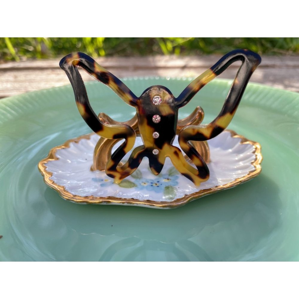 Vintage Celluloid Plastic Faux Tortoise Butterfly Brooch Rhinestones